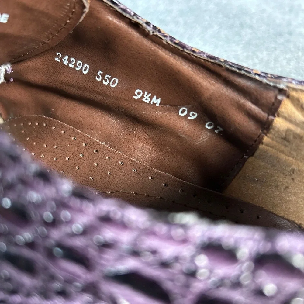 Stacy Adams Croc Embossed Derby Oxford Purple Leather Square Toe Shoes Mens 9.5M